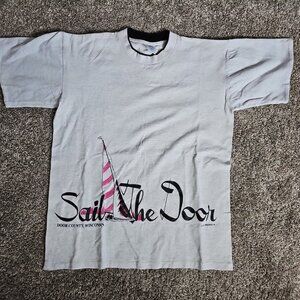 Sail The Door - Door County Wisconsin Gray Vintage Size Large Short Sleeve Shirt